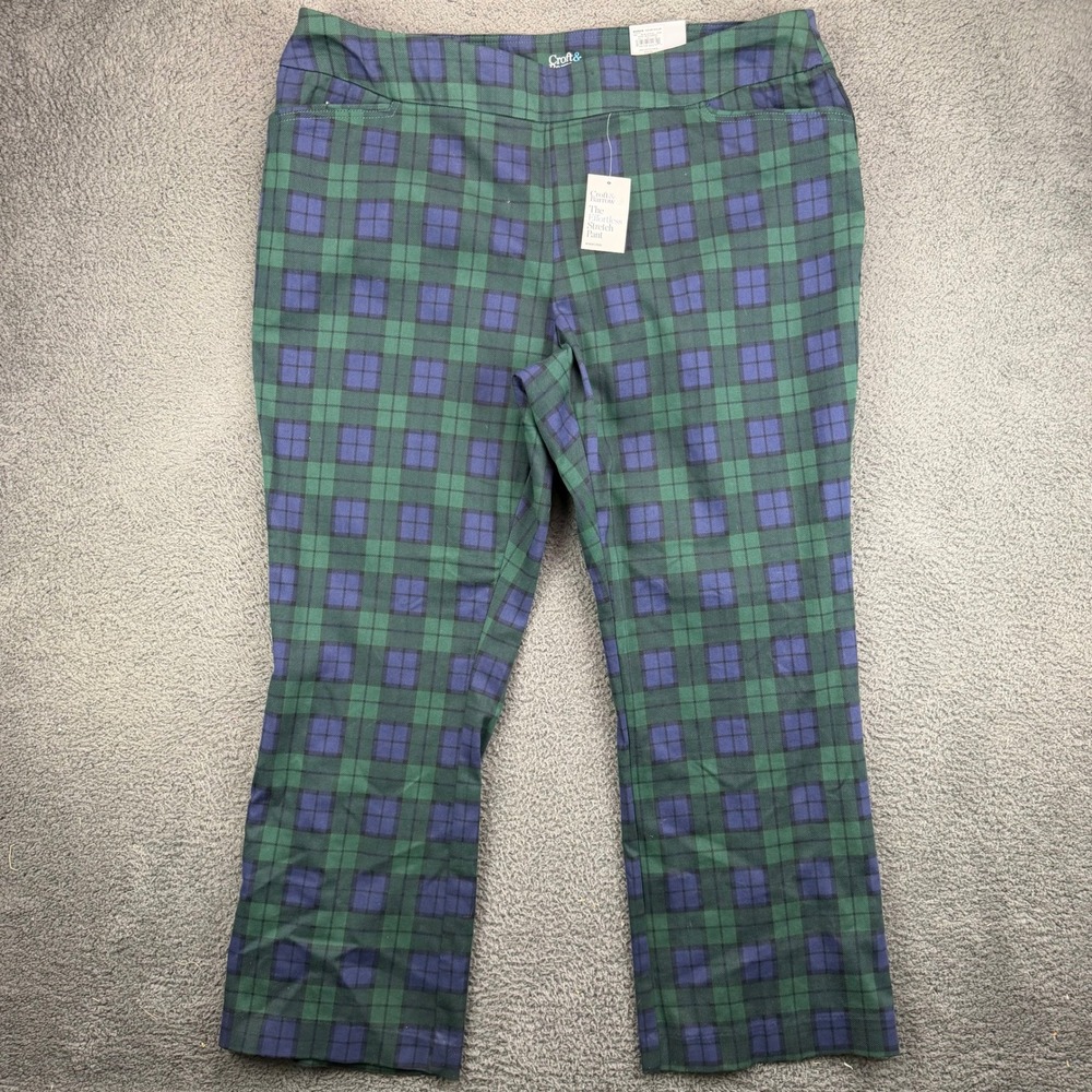 Croft & Barrow Effortless Stretch Pants 22W Regular Blue Green Plaid WC21X200PPA